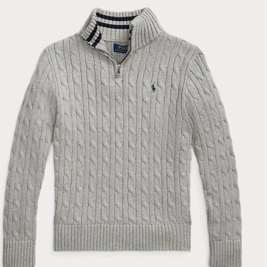 Polo Ralph Lauren boys' cable-knit cotton quarter-zip sweaters ไซส์ xl boy อก 38-42 ยาว 26 สภาพใหม่ 