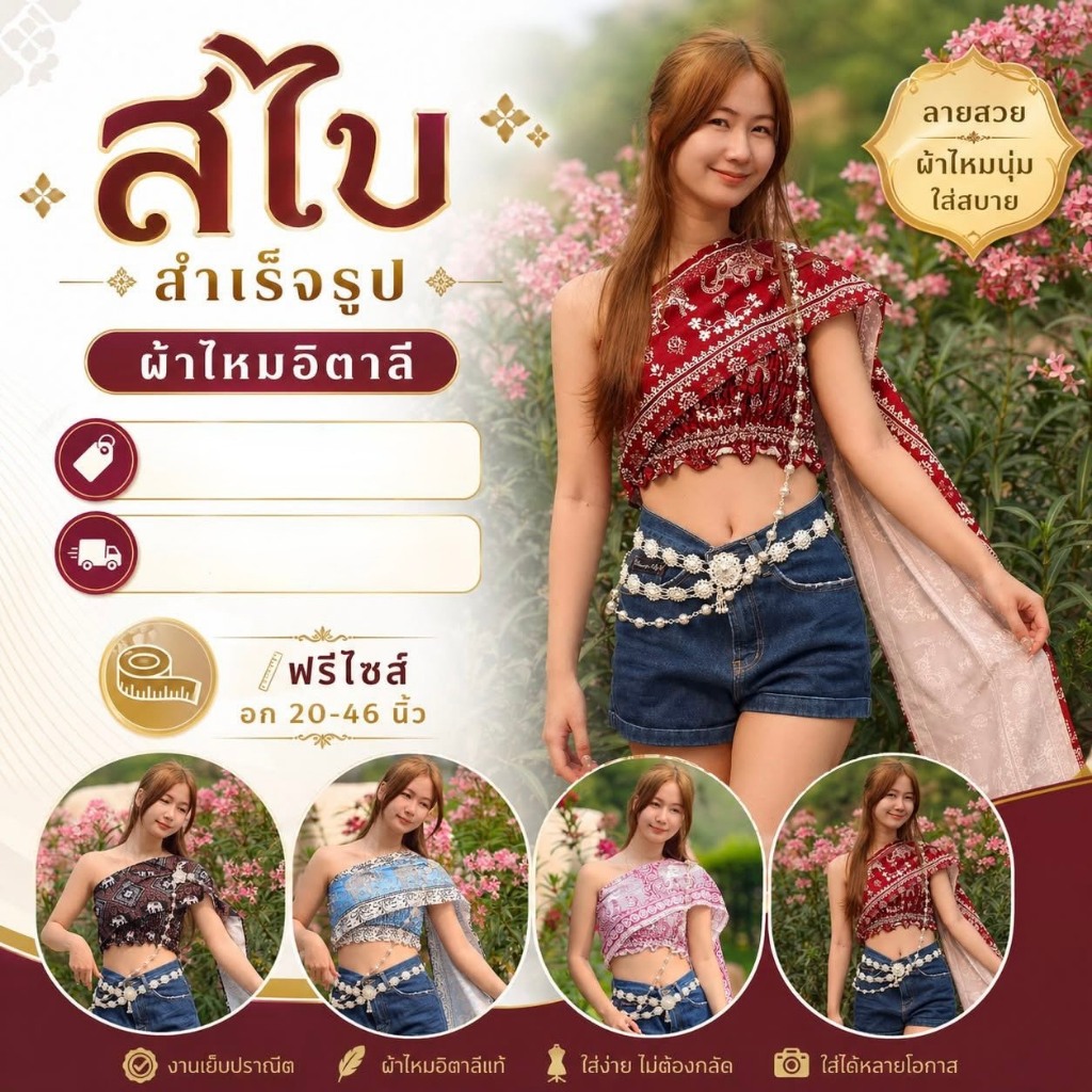 สไบลายช้าง สไบไทย อกสม็อก สไบสำเร็จรูป ✨งานไทย