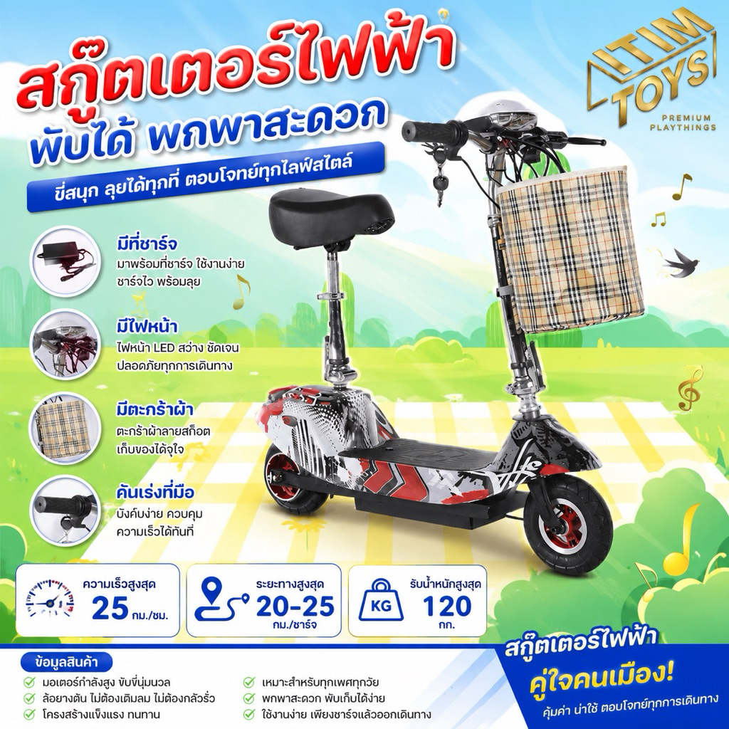 🔥 สินค้าขายดี 🔥 Itimtoys สกู๊ตเตอร์ไฟฟ้า E-SCOOTER สุดเทห์ สกู๊ตเตอร์ รถไฟฟ้า รถไฟฟ้าเด็ก T100