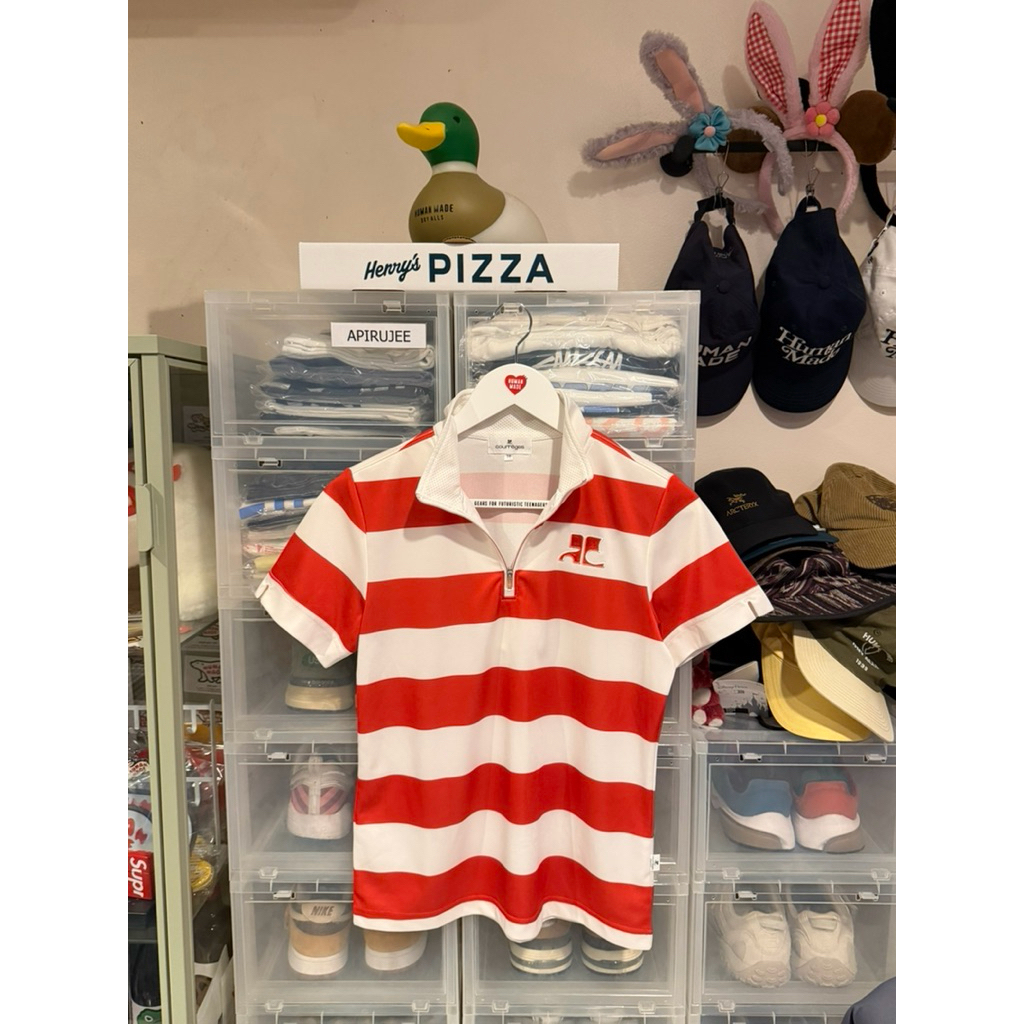 🥤Courrèges Striped Quarter-Zip Polo Shirt🥤