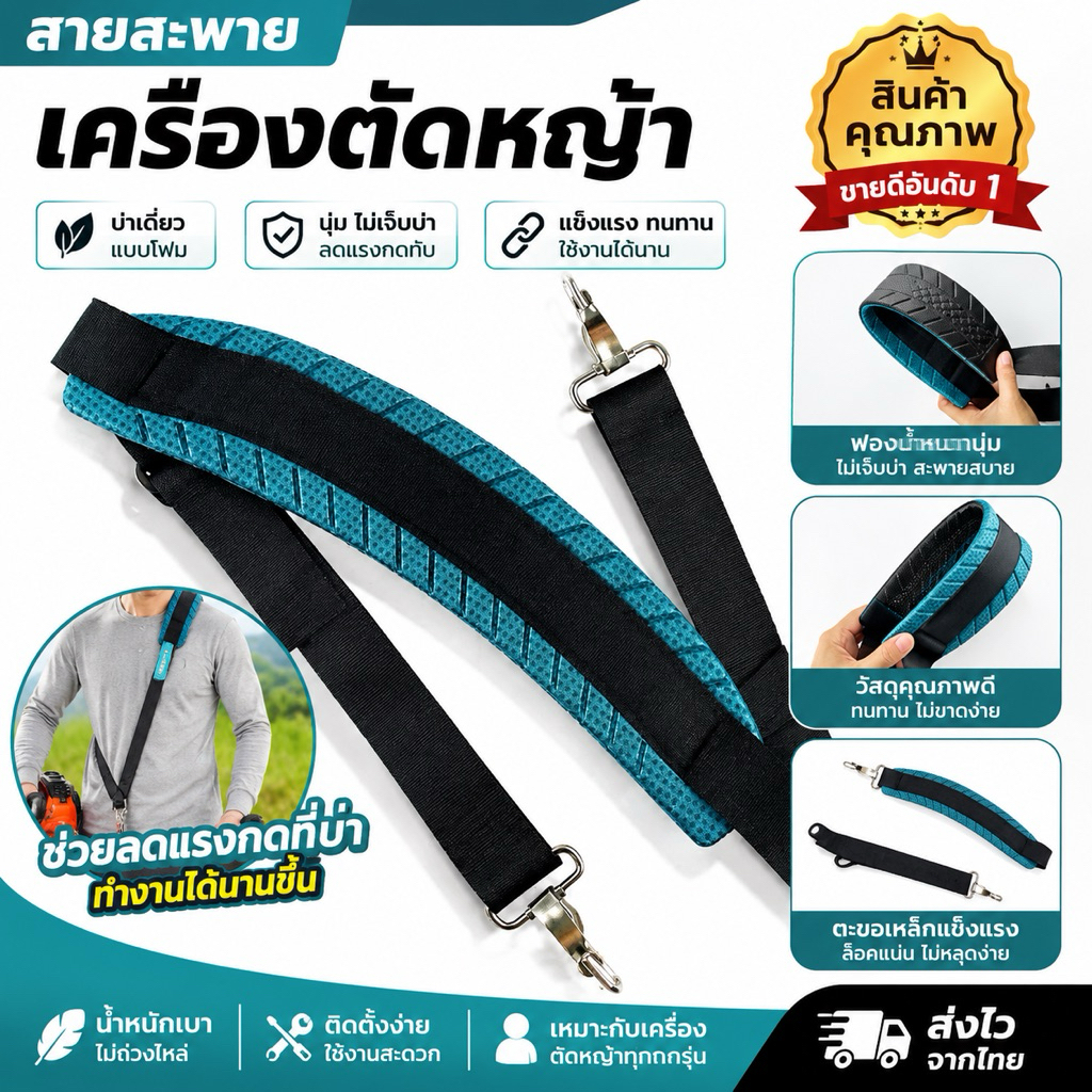 สายสะพายเดี่ยว​เครื่องตัด​หญ้า​ แบบโฟม​ยาง​ ไม่ซับเหงื่อไม่เจ็บบ่าอย่างดี