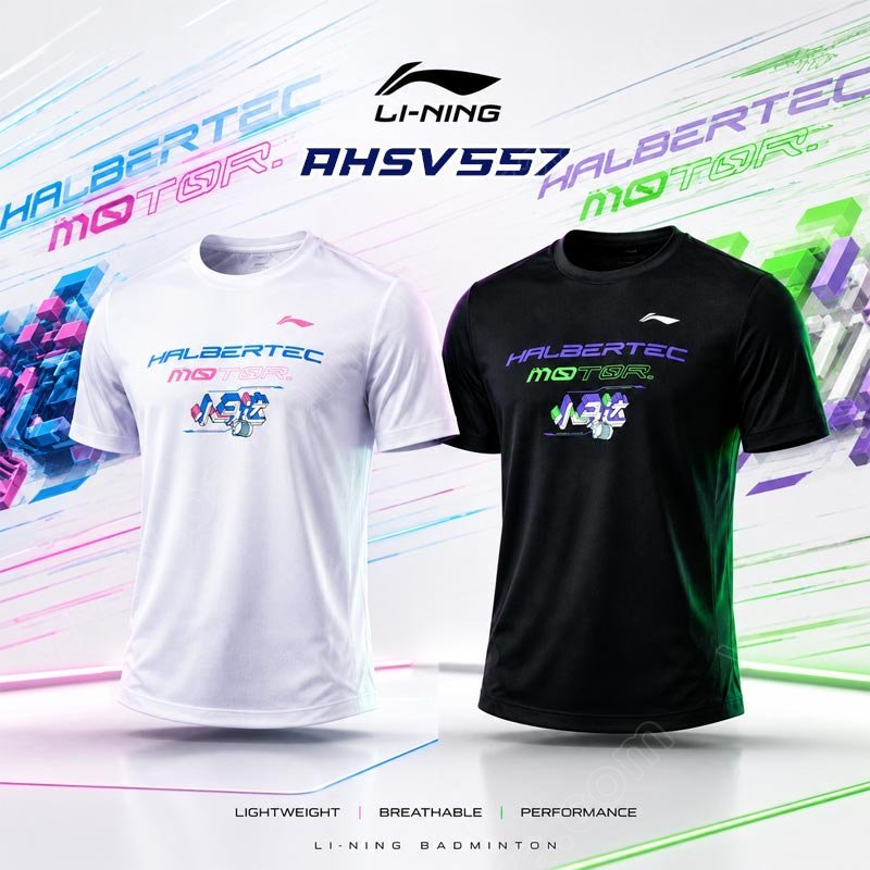 【 ของแท้ 💯% 】 เสื้อยืดแบดมินตันคอกลม หลี่หนิง AHSV557 Halbertec Motor (AHSV557)