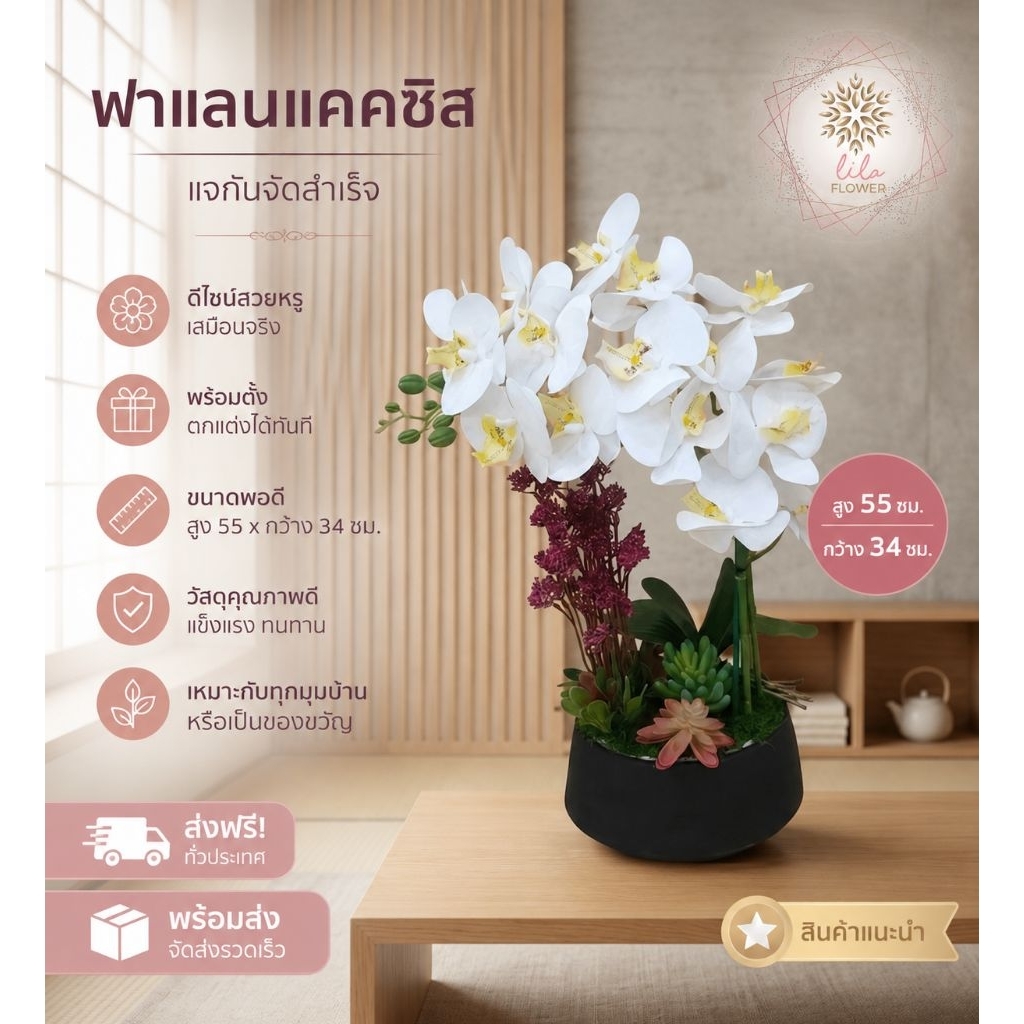ฟาแลนแคคซิส แจกันดอกไม้ แจกันกล้วยไม้ ของแต่งบ้าน แต่งบ้าน แจกันตกแต่ง แจกันแสดงความยินดี