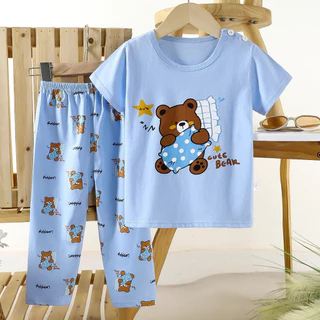 [ชุดเซ็ทเสื้อผ้าเด็ก] เสื้อแขนสั้น+กางเกงขายาว Size80-140 1เดือน-6ปี ผ้าCotton100% ชุดนอน