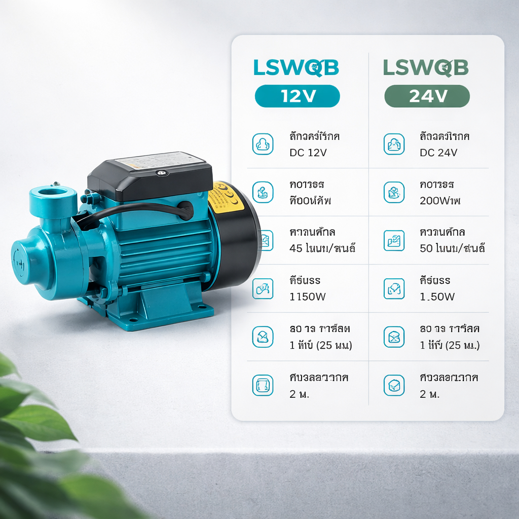 ปั๊มน้ำโซล่าเซลล์ QB60 DC 12V/24V ปั๊มหอยโข่ง 1 นิ้ว รูปที่ 8