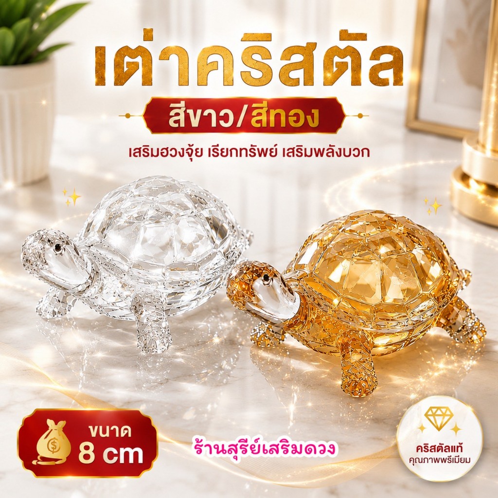 🐢เต่าคริสตัล 8 cm แก้ฮวงจุ้ยห้องนอน ‼️ผ่านพิธี💯 (ห้องนอนละ 1-2 ตัว) ตั้งโต๊ะทำงานสำเร็จ / เต่าคริสตัลมงคล เสริมฮวงจุ้ย