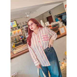 (ส่งด่วน) LW เสื้อเชิ้ตคอปกแขนยาวลายริ้ว ทรงสวย Bigsize ใส่ทำงานได้ อก38-66นิ้ว (PT)