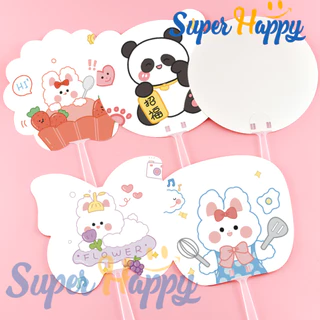 พัดกระดาษด้ามจับสีใส(1 ชุด) ระบายสี DIY พัดวาดภาพเด็ก พัดเปล่าสำหรับเพ้นท์