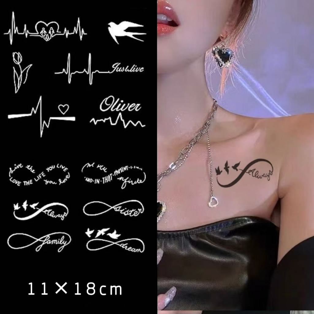 ส่งCODในไทย📦สติ๊กเกอร์แทททูลายตัวอักษรดีไซน์สนุกๆเหมือนสักจริง กันน้ำ ไม่เจ็บผิว ติดทนนาน15 วัน