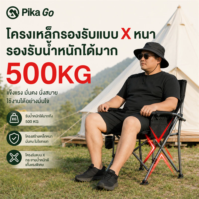 เก้าอี้แคมป์ปิ้ง เก้าอี้สนาม พับได้ ท่ออลูมิเนียม รับน้ำหนัก 200kg thumbnail 5