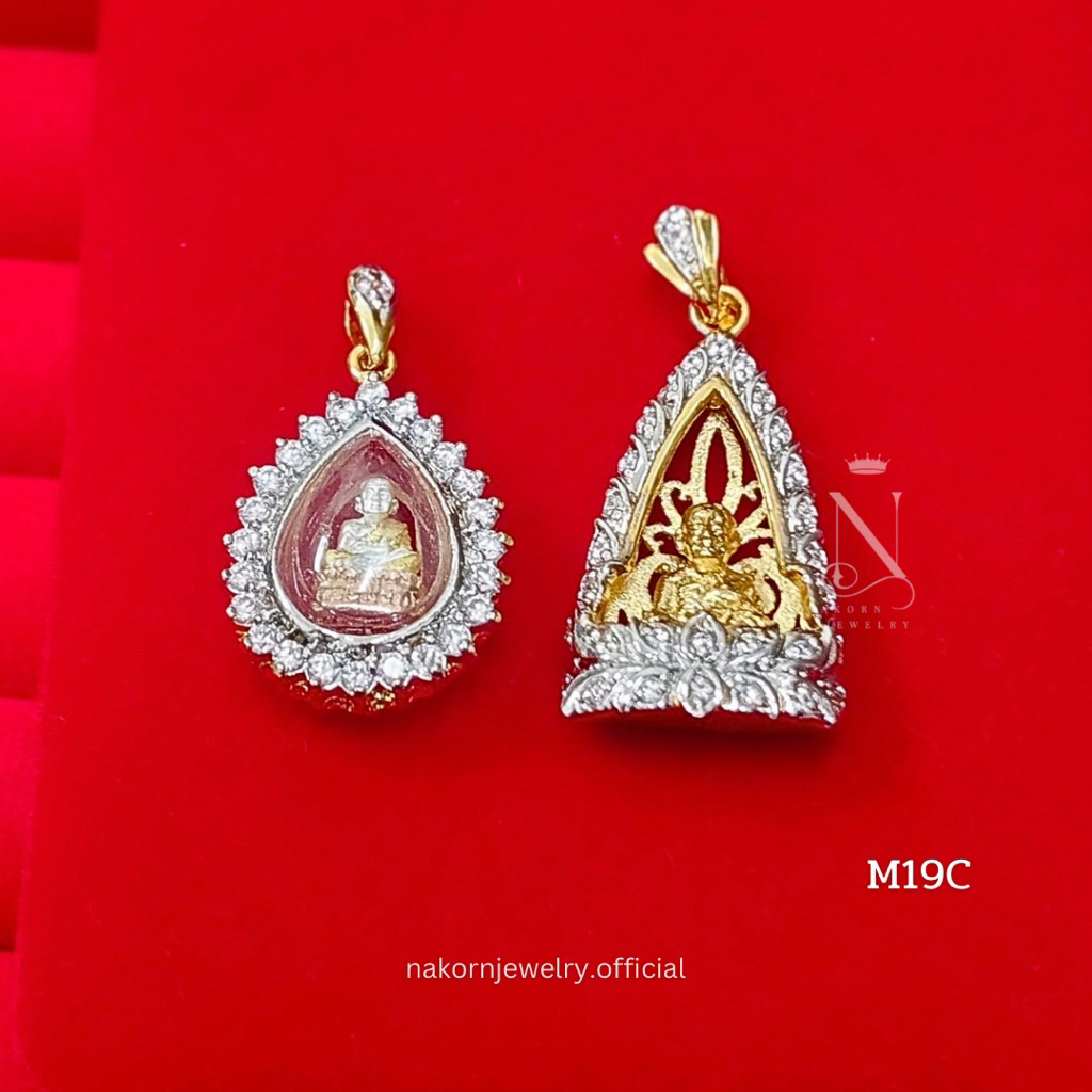 M19C จี้พระ หลวงปู่ทวด ล้อมไดมอนด์ เกรดพรีเมี่ยม เทียบแท้เยาวราช