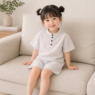 Hania kids พร้อมส่ง - ชุดเซต 2 ชิ้น ลายทาง มินิมอล เสื้อกางเกง ใส่สบาย - K5125796