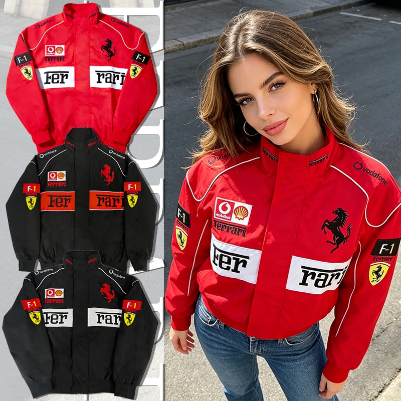 F1 Ferrari แจ็กเก็ตรถแข่งผู้ชาย เสื้อโค้ทแขนยาว มีซิป งานปักแฟชั่น เสื้อกันลมมอเตอร์คู่รัก สำหรับใส่ขับรถใส่เที่ยว