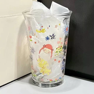 แก้วนม แก้วกาแฟ พร้อมหลอด 400 ml ลายน่ารัก สไตล์เกาหลี วัสดุแก้ว พร้อมส่ง