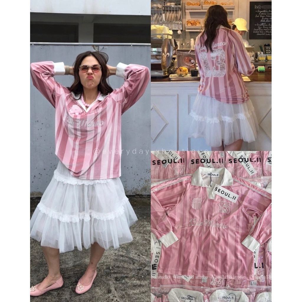 Monchichi oversize❤️ เสื้อบอลสุดเก๋สไตล์แม่ชมพู่งานผ้าบอลตัดแต่งพิมพ์ลายและสกรีน chom pink polo เสื้อแขนยาวผ้ากำมะหยี่ ราคา ถูกที่สุด ดีลบีเคเค แกลเลอรีภาพที่ 3