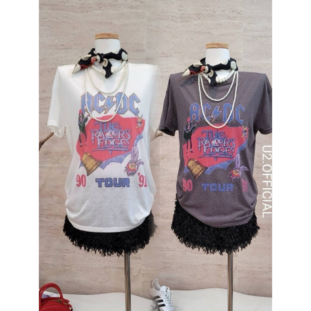 U2⚡เสื้อยืดผ้าสลาฟลาย acdc tour