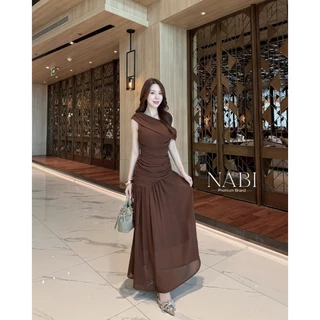 🚩ร้านโค้ดคุ้ม🚩 NABI เดรสยาวไหล่เฉียง มีฟองน้ำ ซับใน ใส่ออกงาน งานแต่ง ออกงาน ออกเดท ดินเนอร์