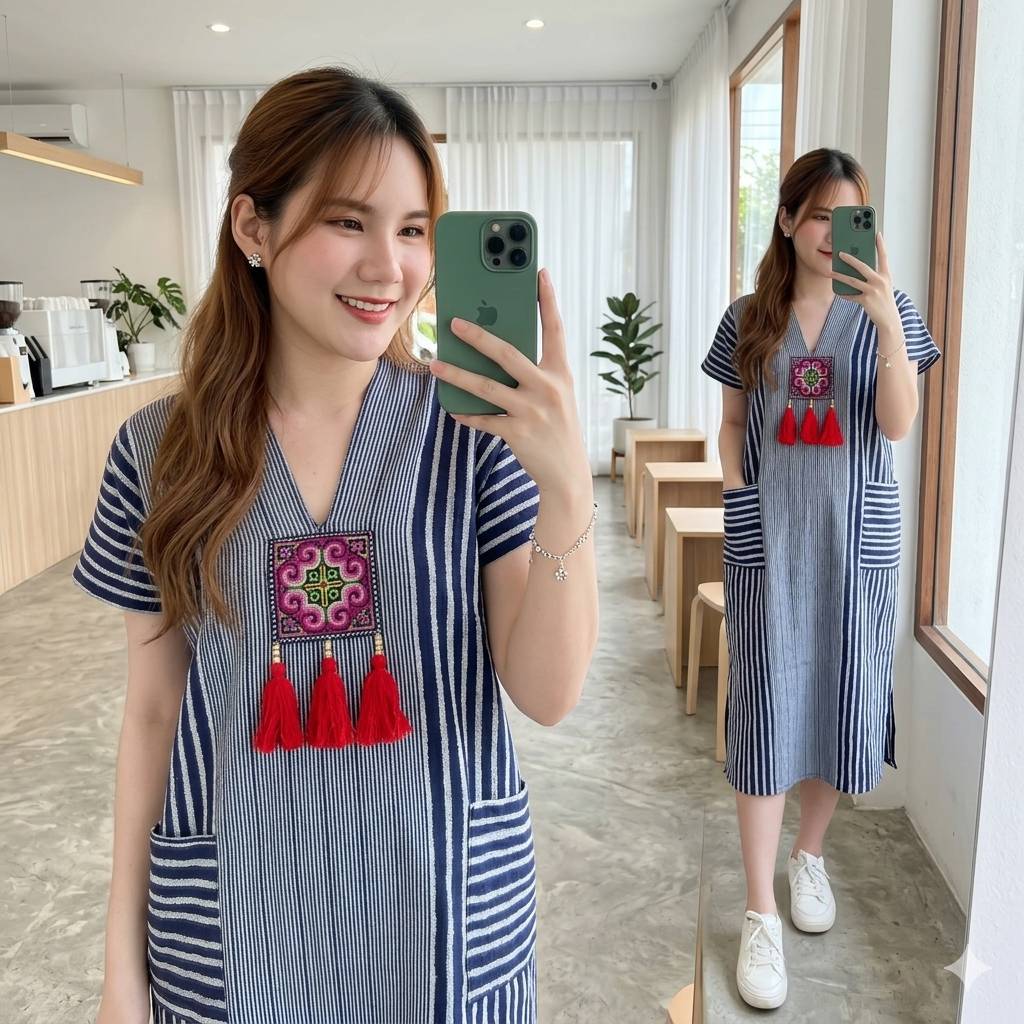 (สินค้าพร้อมส่ง) แอ่วเหนือ..ใส่กะเหรี่ยง.ชิค.ชิค เดรสผ้าฝ้ายเชียงใหม่ พื้นเมือง มีบริการเก็บปลายทาง