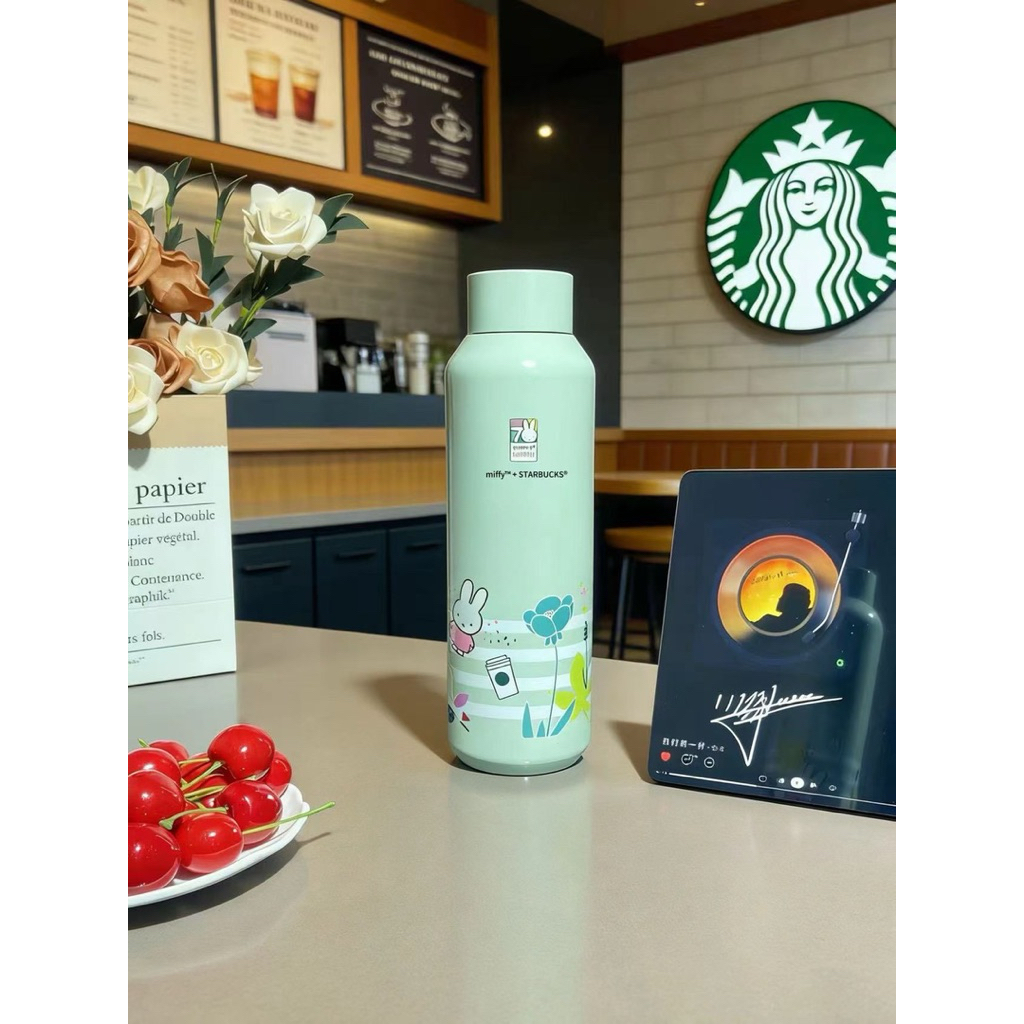 แก้วขวดน้ำเปิดดื่มStarbucks Miffy Rabbit Mint