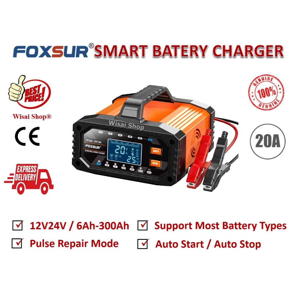 FOXSUR เครื่องชาร์จแบตเตอรี่อัจฉริยะ 12V/ 24V และซ่อมแบตเตอรี่รถยนต์ รุ่น FAC-200 รองรับ 6-300Ah พร้