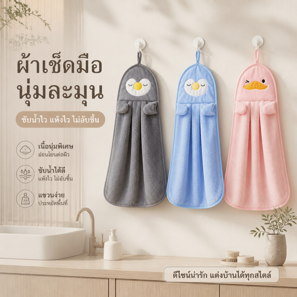 【ของใช้ในบ้านที่จำเป็น】ผ้าเช็ดมือน่ารัก ผ้าขนหนูเล็ก ผ้าฝ้าย ซับน้ำดีมาก นุ่มละมุน แห้งเร็ว ไม่ร่วง มีห่วงแขวน