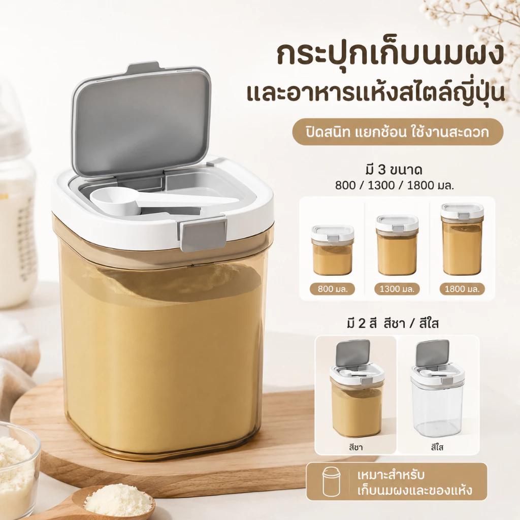 1300ML กระปุกเก็บนมผง ป้องกันรังสียูวี ปลอด BPA โถปิดผนึก อาหารแบบใช้ซ้ําได้ กล่องปิดผนึก สะท้อนยูวี