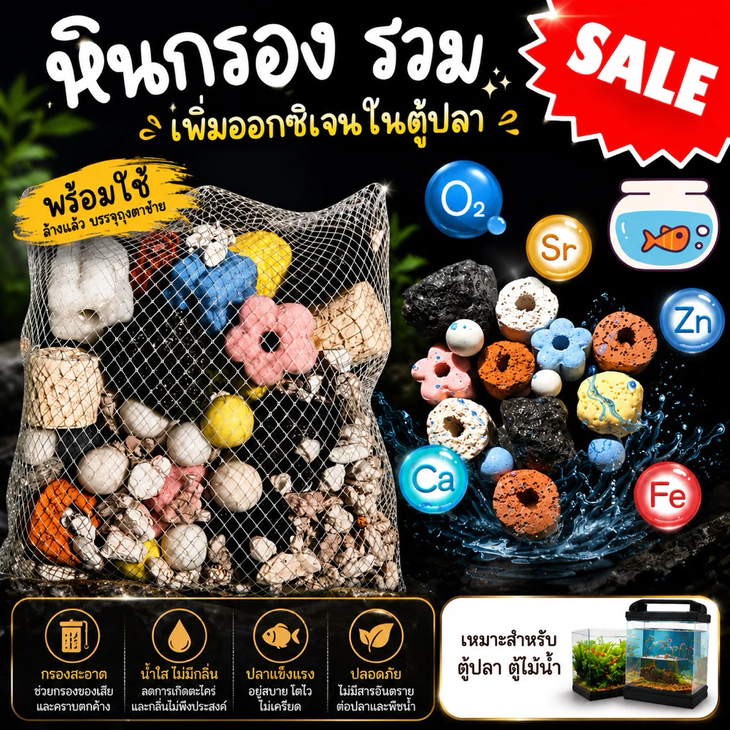 หินกรอง รวม 👑(ฟรีถุงตาข่ายสี่เหลี่ยม)