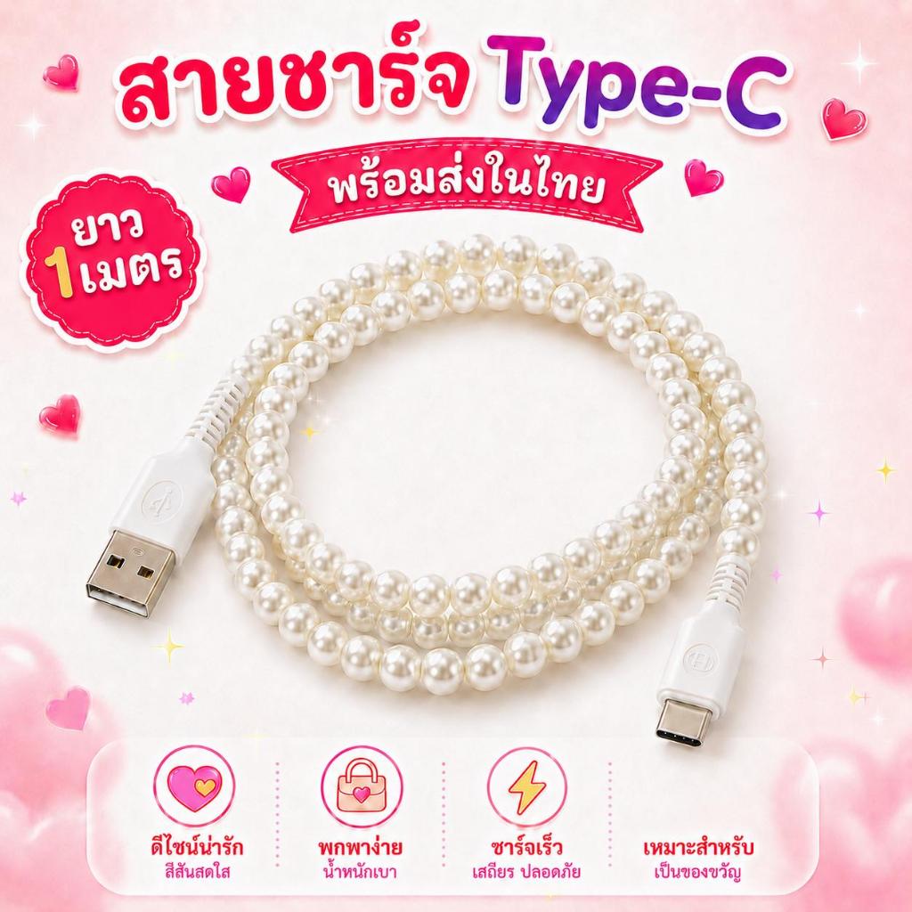 🚚ส่งจากไทย🚚สายชาร์จไข่มุก Type-C to Type-C 60W  ชาร์จเร็ว น่ารัก ทนทาน