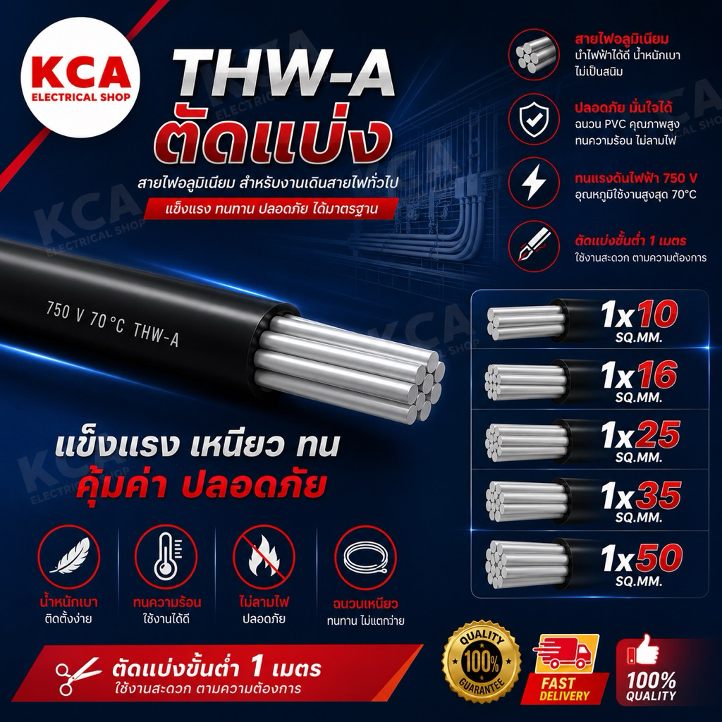 สาย THW-A ขายแบ่งเมตร เบอร์ 1x10 / 1x16 /1x25 /1x35 /1x50