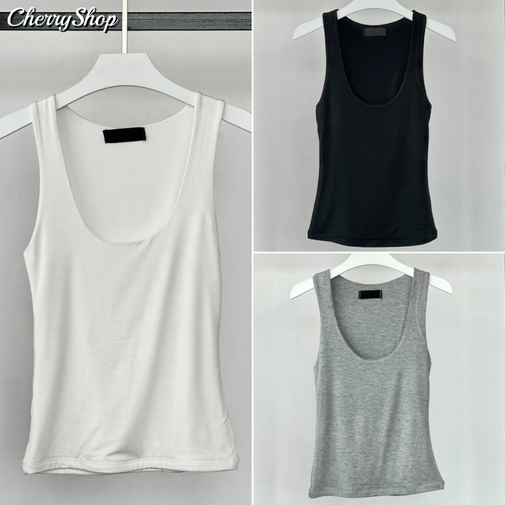 cherryshop พร้อมส่ง เสื้อสายเดี่ยวผู้หญิงสไตล์เกาหลีเรียบง่าย ปลอกคอยู สไตล์สลิมฟิต ใส่สบาย