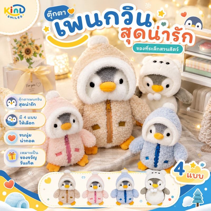 ตุ๊กตาเพนกวินแต่งตัวสุดน่ารัก ตุ๊กตาที่ระลึกสวนสัตว์ Polar Ocean World ของขวัญวันเกิด