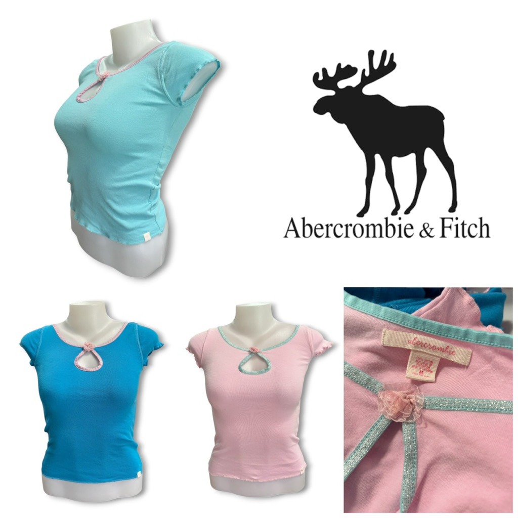 เสื้อยืด เด็กผู้หญิง abercrombie and fitch  XX113 ผ้าร่องนุ่มยืดหยุ่น แต่งดีเทลเว้าอกติดดอกไม้สุดน่ารัก (มีไซส์ S-XL)