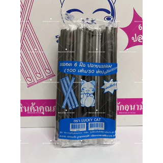 หลอดตรงปลายแหลม 6 มิล หุ้มฟิมล์ (25 ห่อ) ครึ่งลัง 2500 เส้น ยาว 21 เซ็น