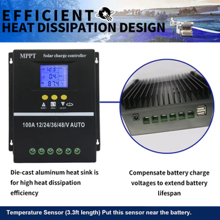 MPPT โซล่าร์ชาร์จเจอร์ Powland 100A โซล่าคอนโทรลเลอร์ 12V-48V Auto สำหรับแบตเตอรี่ลิเธียม แผงควบคุมพลังงานแสงอาทิตย์