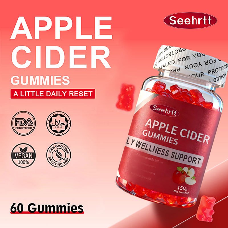 Apple Cider Vinegar Gummies วิตามินรวมอาหารเสริมช่วยควบคุมน้ำหนักล้างพิษบำรุงผิว100Pcs