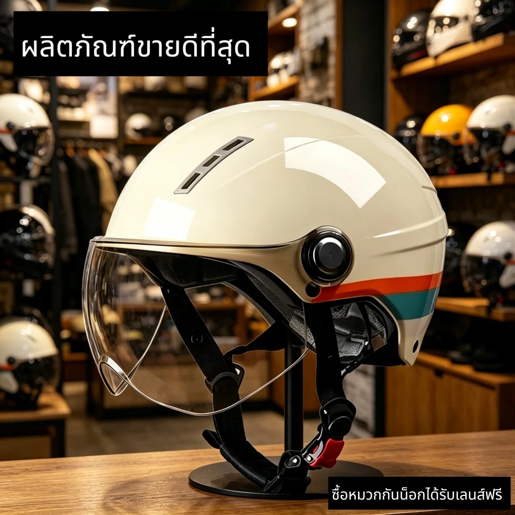 หมวกกันน็อคครึ่งใบ ปรับขนาดได้ ซับในถอดซักได้ thumbnail 3