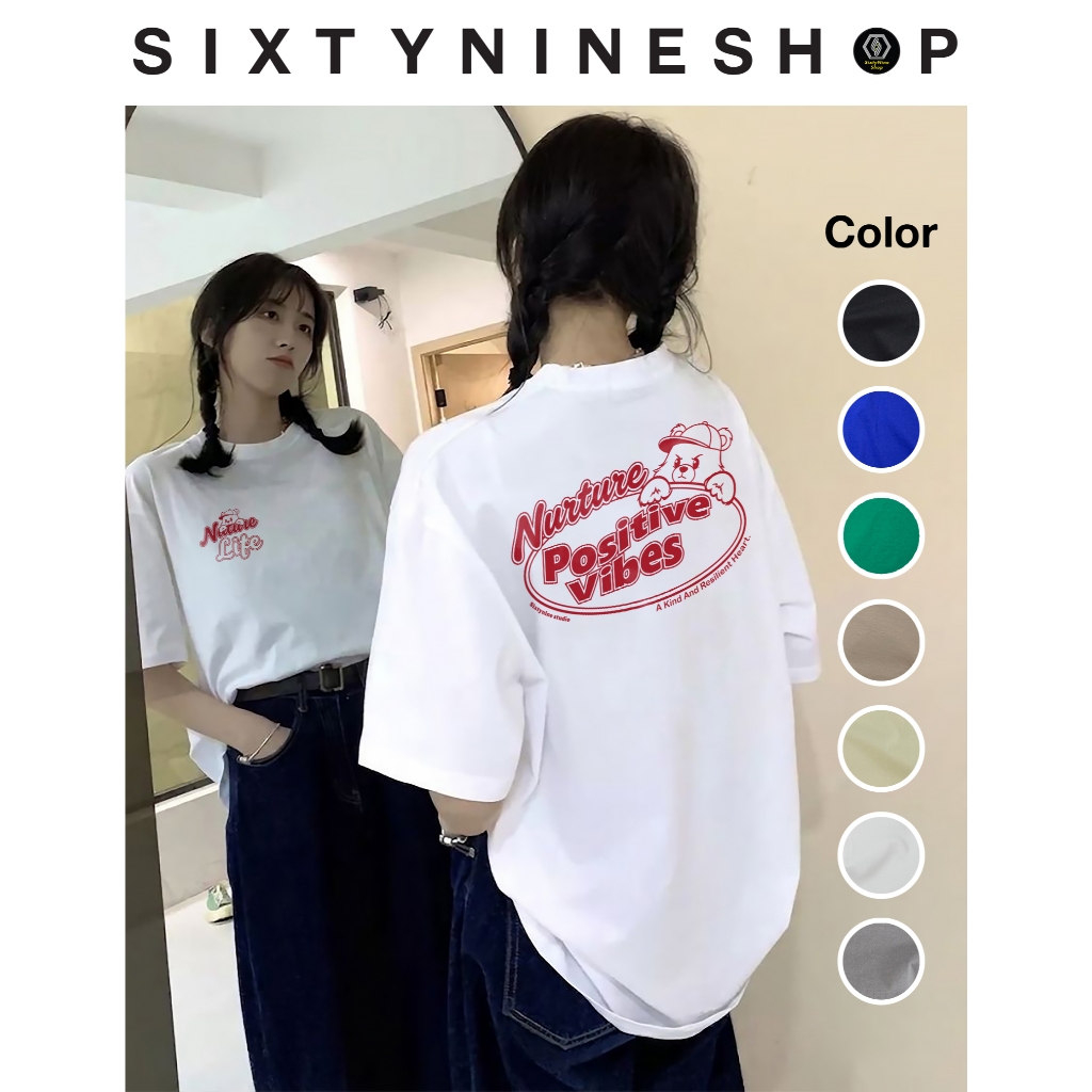เสื้อยืดผ้าคอตตอน M-4XL พิมพ์ลาย " Positive vibe " พร้อมส่ง