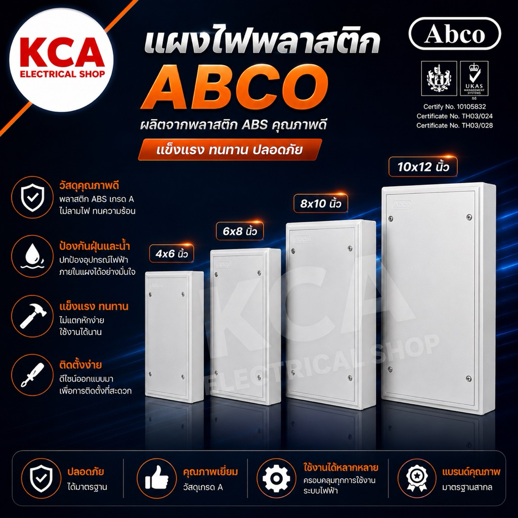 แผงไฟฟ้า แผงพลาสติกPVC ยี่ห้อ ABCO สีขาว (ขนาด 4x6, 6x8, 8x10 นิ้ว)
