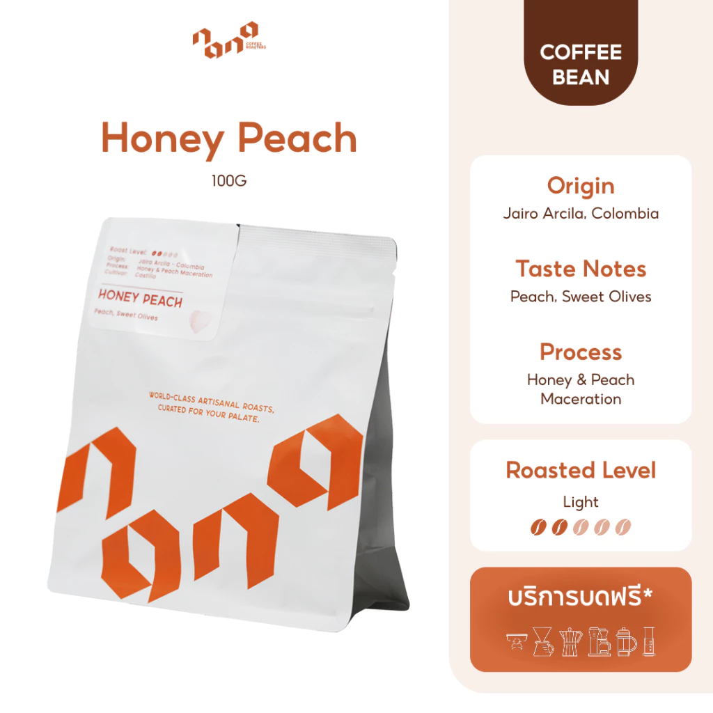 Honey Peach Colombia 100g เมล็ดกาแฟคั่วอ่อน by Nana Coffee Roasters