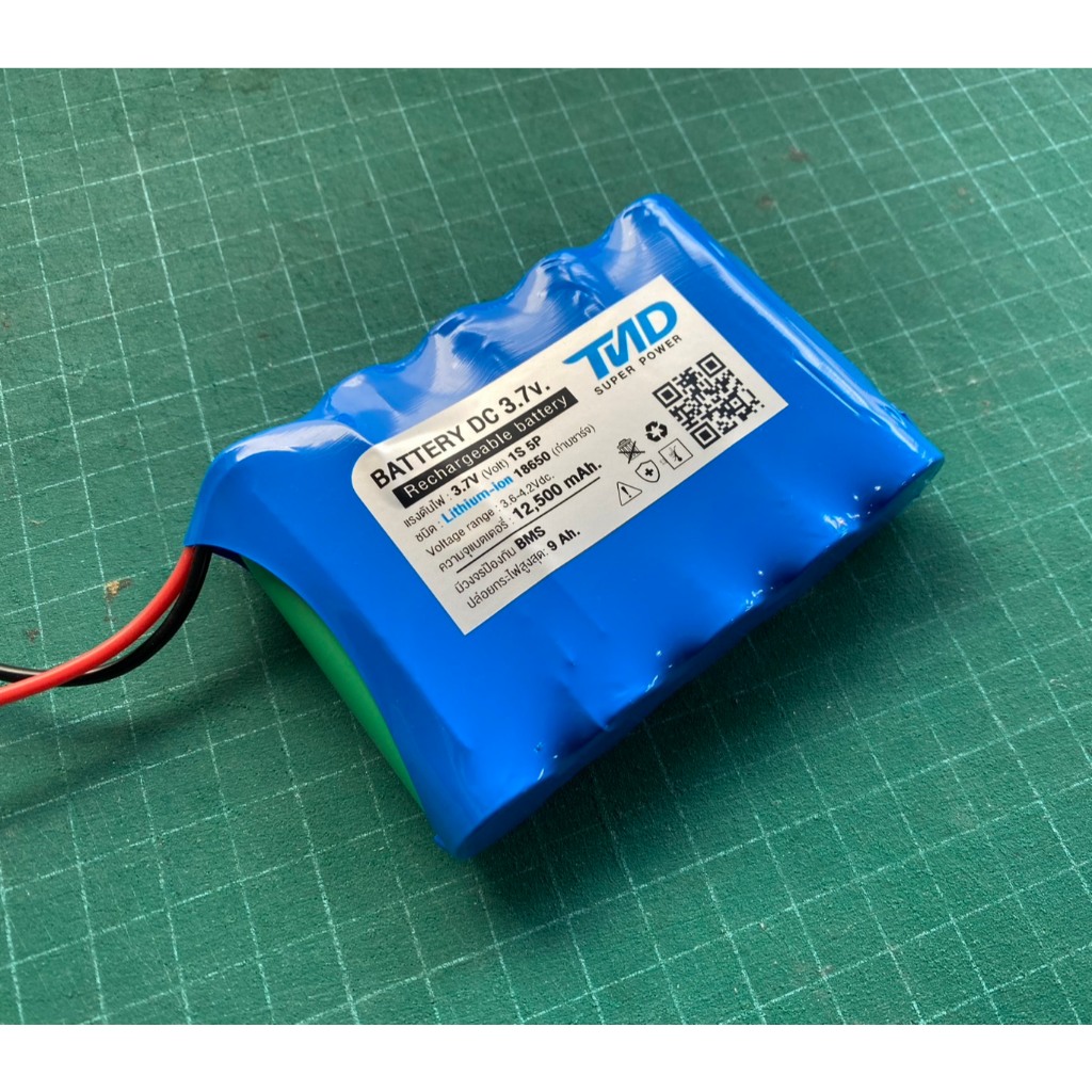 แบตเตอรี่ลิเธียมไอออน (Lithium-ion Battery) 3.7-4.2v 18650 1s 5p 12,500 mAh BMS 9A