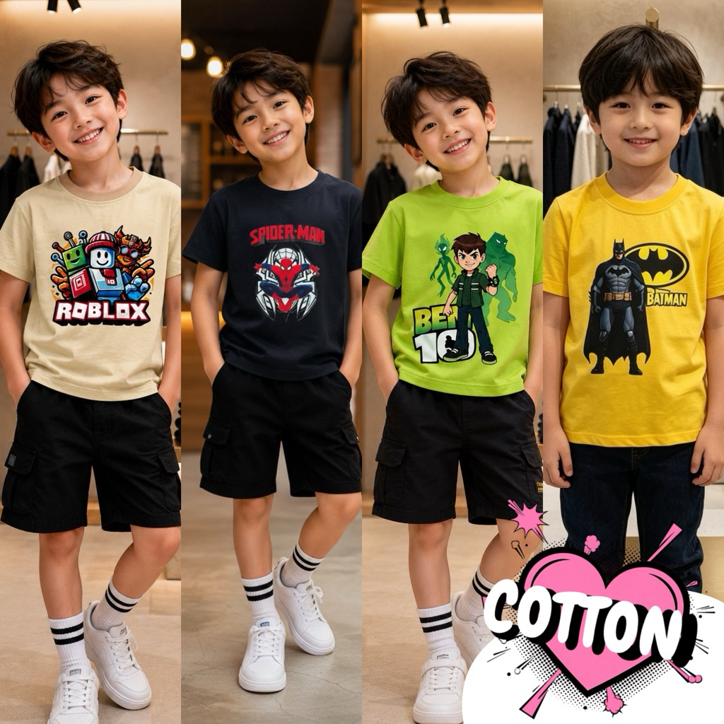 เสื้อยืดเด็กชาย เนื้อผ้าคอตตอน100 สกรีนลายสุดเท่ห์