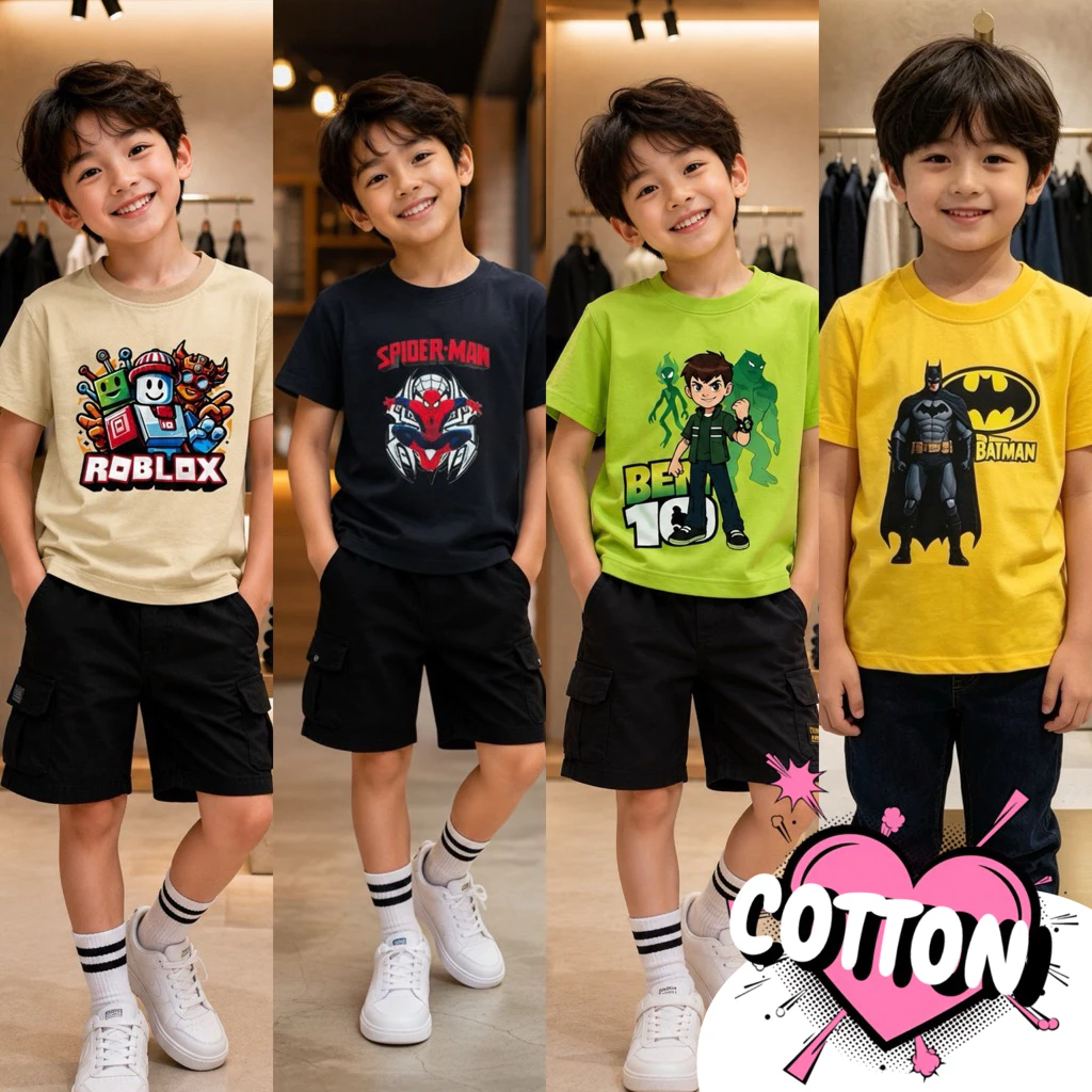 เสื้อยืดเด็กชาย เนื้อผ้าคอตตอน100 สกรีนลายสุดเท่ห์
