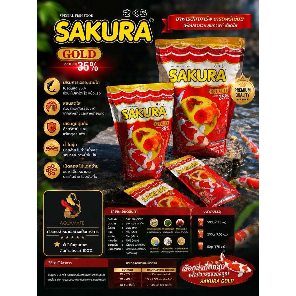 อาหารปลา SAKURA GOLD สำหรับปลาสวยงาม 50g-500g