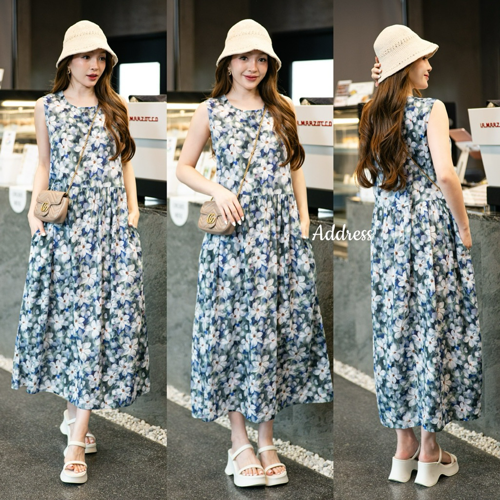 🌈🌿🌸🌺🌼💙🤍🇰🇷 Floral Sleeveless Maxi Dress