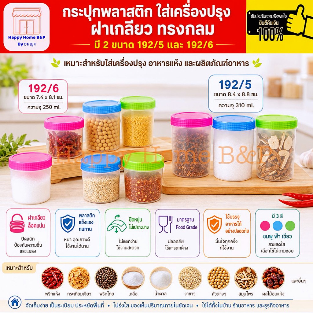 กระปุก กระปุกขาว กระปุกกลม กระปุกฝาเกลียว กระปุกเครื่องปรุง กระปุกเล็ก เกรดA