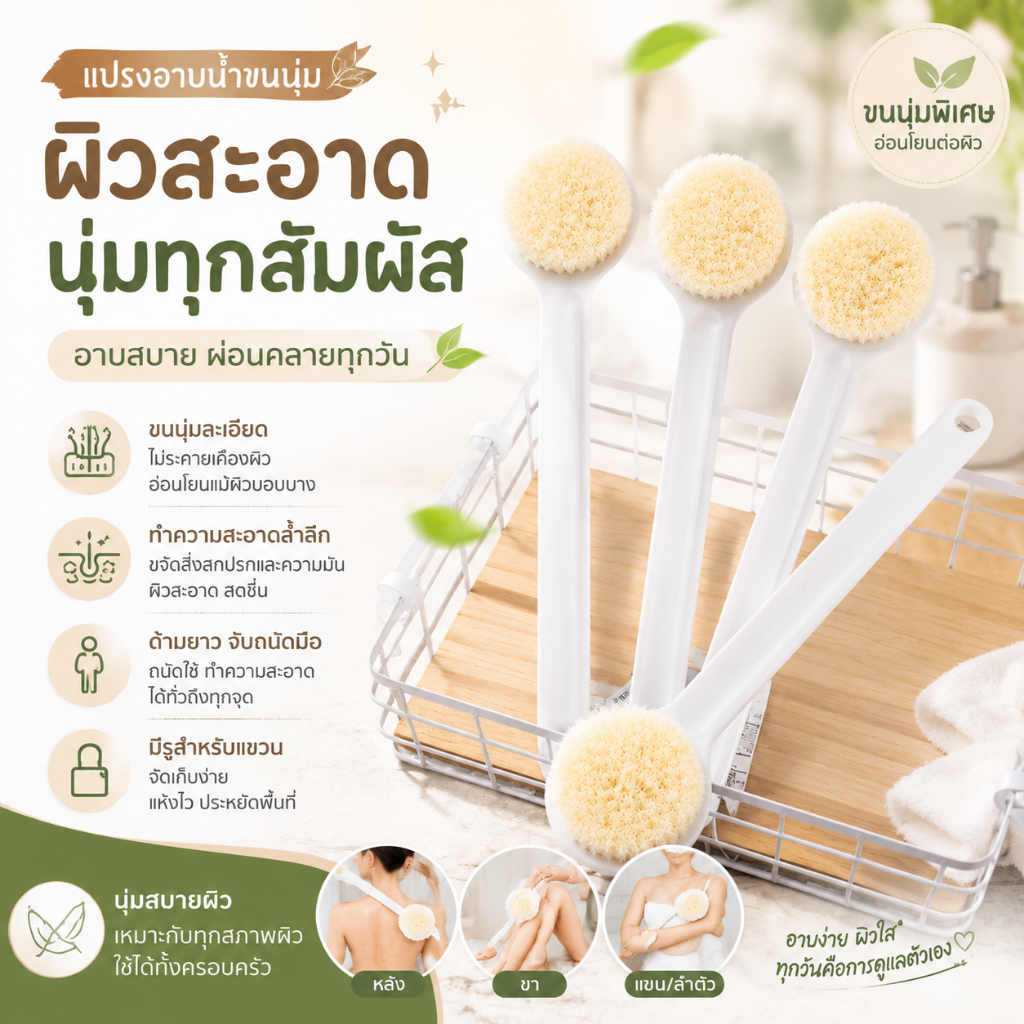 Hithome【🚚💨พร้อมส่ง】แปรงขัดหลัง​ ไม้ขัดหลังขจัดคราบสกปรกฝังแน่นบนผิว