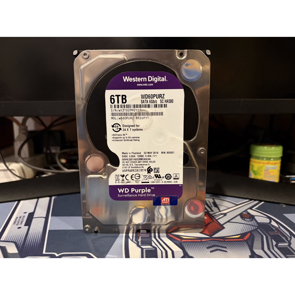 Harddisk WD PURPLE 6TB HDD 5700RPM SATA3 (WD60PURZ) มือสอง ใช้งานปกติ