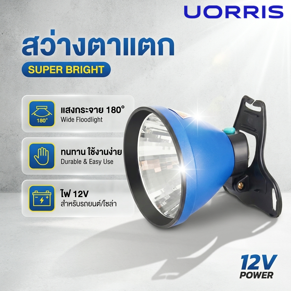 ไฟฉายแรงสูง 72000 12V ไฟฉายคาดหัว DC Super bright ไฟส่องสว่างขนาดใหญ่ หน้ากว้าง 10 ซม LED COB หม้อแบ