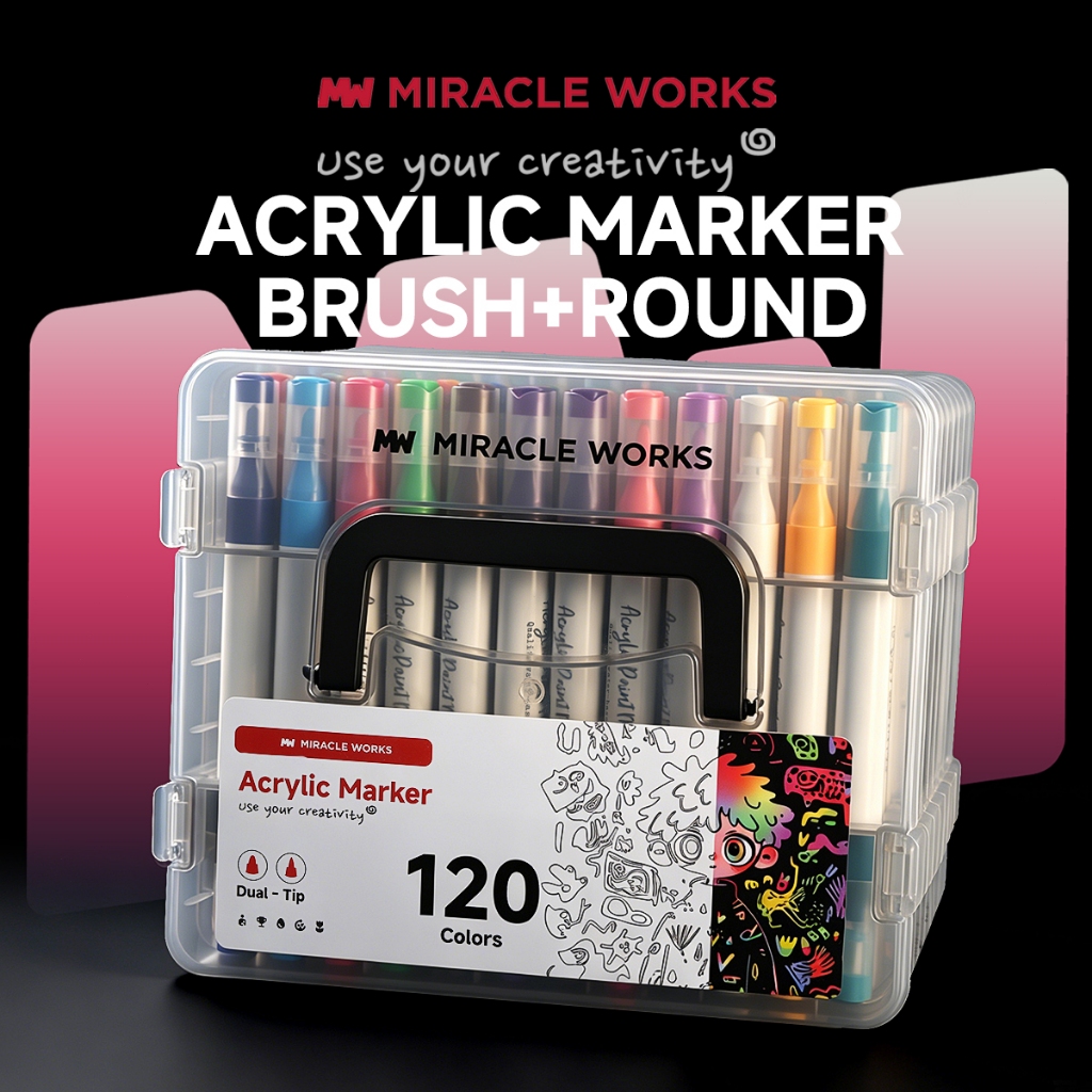 MW ปากกาอะคริลิค 2 หัว Dual-tip Acrylic Marker ชุดปากกามาร์กเกอร์อะคริลิค 36/48/60/72/96/120สี อุปกรณ์ศิลปะ เครื่องเขียน