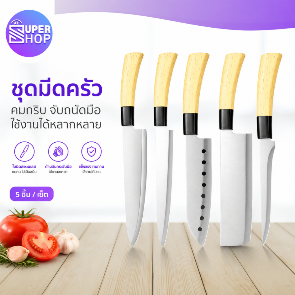 AT.Supershop มีดสแตนเลสอย่างดี มีดเชฟ มีดทำครัว มีดอเนกประสงค์ มีหลายแบบให้เลือก พร้อมส่ง